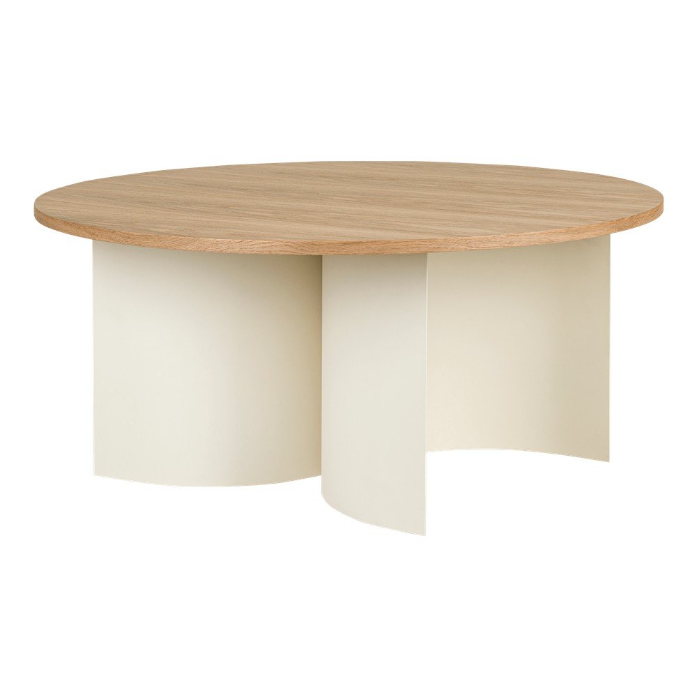 Măsuță de cafea crem/în culoare naturală rotundă cu blat cu aspect de lemn de frasin ø 95 cm Gavo – noo.ma