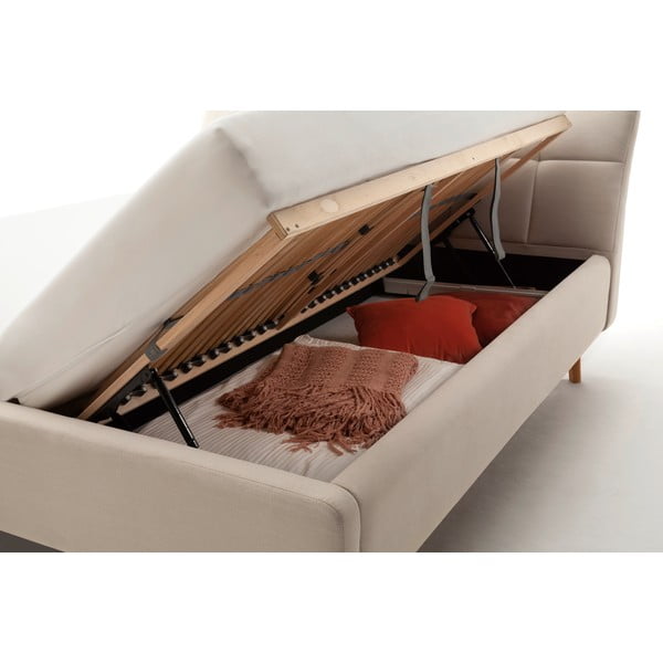 Pat matrimonial bej tapițat cu spațiu de depozitare cu somieră 180x200 cm Mila – Meise Möbel-image-1