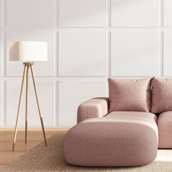 Colțar roz cu tapițerie din țesătură bouclé (cu colț pe partea stângă, cu șezlong) Monce – Rodier-image-3