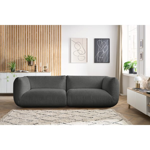 Canapea gri cu tapițerie din catifea reiată  260 cm Lecomte – Bobochic Paris-image-1