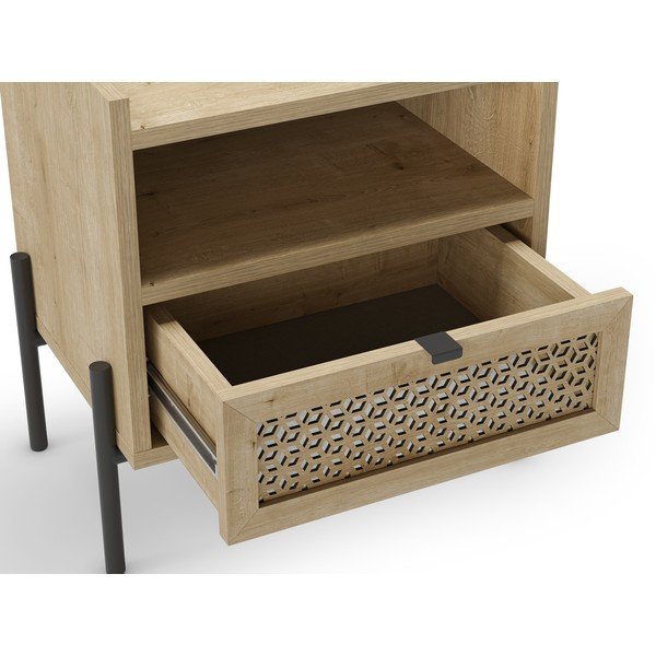 Noptieră în culoare naturală cu rafturi cu aspect de lemn de stejar Inca – Marckeric-image-3