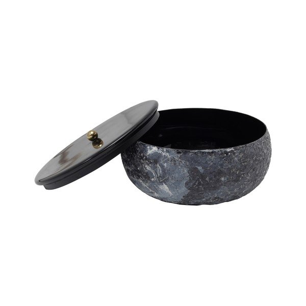 Cutie de depozitare neagră din metal cu capac/decorativă ø 16,5x7,5 cm Mosaic Marble – PT LIVING-image-1