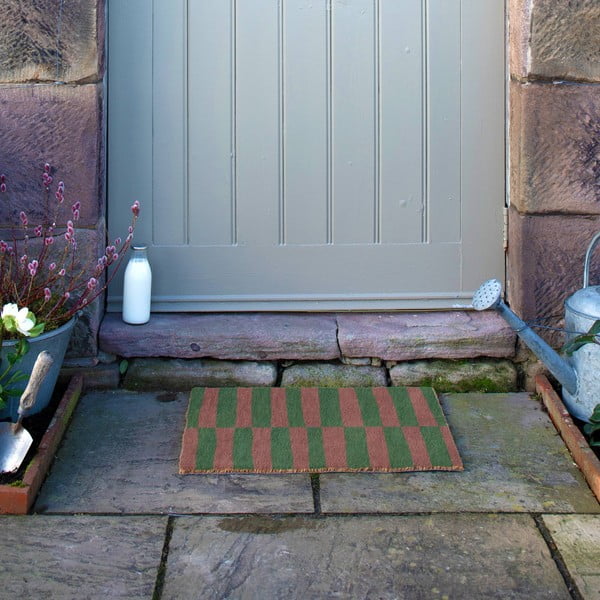 Covoraș de intrare din fibre de nucă de cocos 40x60 cm Pink & Green Half Stripes – Artsy Doormats-image-4
