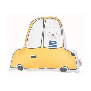 Pernă din amestec de bumbac pentru copii Mike & Co. NEW YORK Pillow Toy Car, 25 x 30 cm, galben