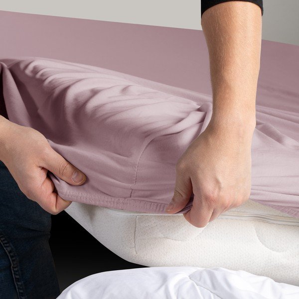 Cearceaf roz prăfuit din jerseu cu elastic 180x200 cm Amber – Restilo-image-1