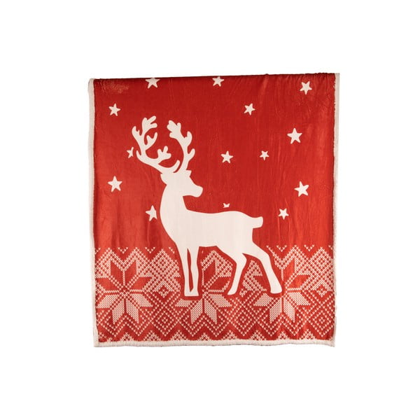 Pătură roșie din sherpa 130x150 cm  cu model de Crăciun – Tiseco Home Studio
