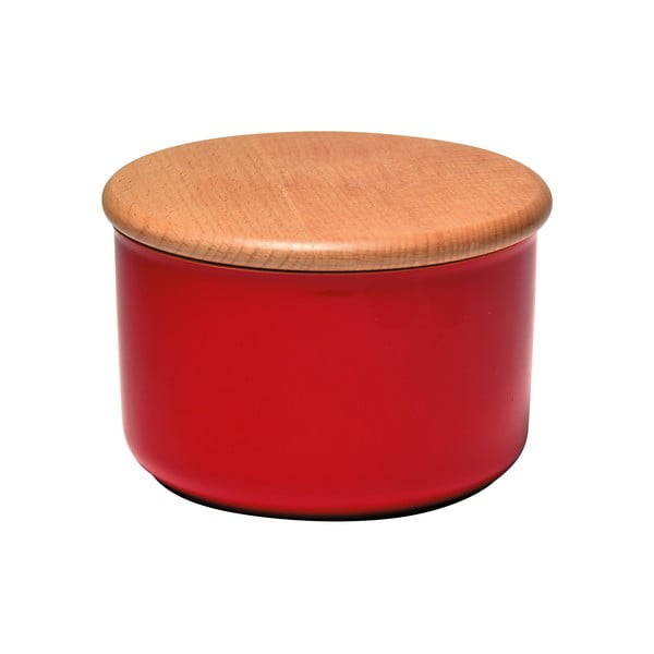 Vas din ceramică și capac din lemn Emile Henry, 0,5 l, roșu