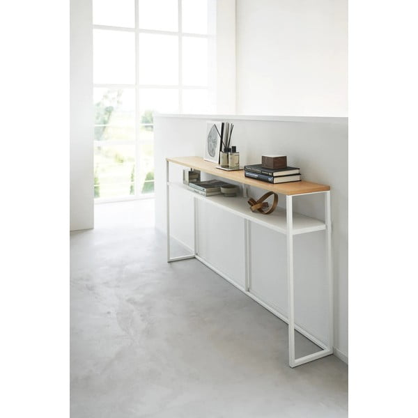 Masă consolă albă/maro deschis cu aspect de lemn de frasin 20,5x126 cm Tower – YAMAZAKI-image-3