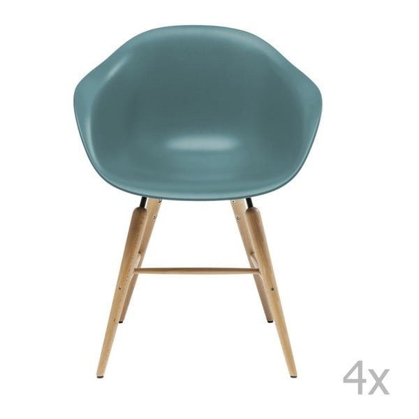 Set 4 scaune cu picioare din lemn de fag Kare Design Forum, albastru deschis