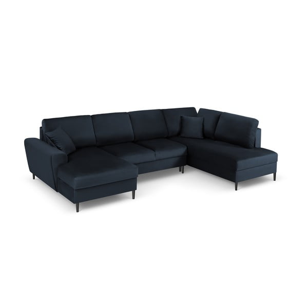 Colțar albastru închis extensibil, cu spațiu de depozitare cu tapițerie din catifea (cu colț pe partea dreaptă, în formă de "U") Kyoto – Cosmopolitan Design-image-1