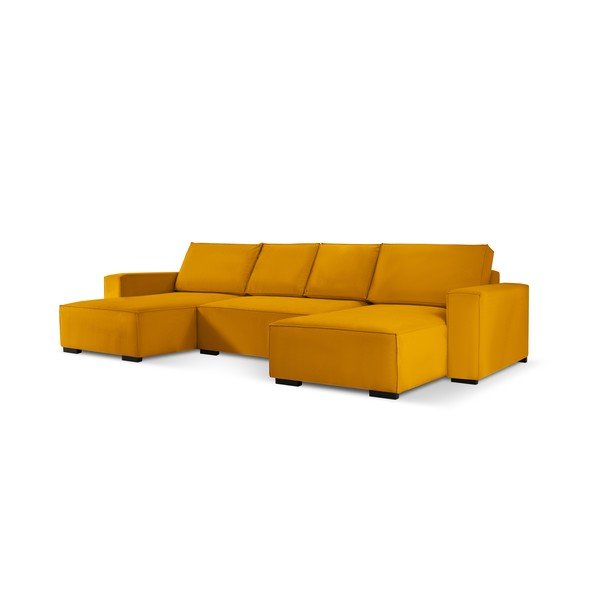 Canapea extensibilă din catifea în formă de U Mazzini Sofas Azalea, galben-image-2