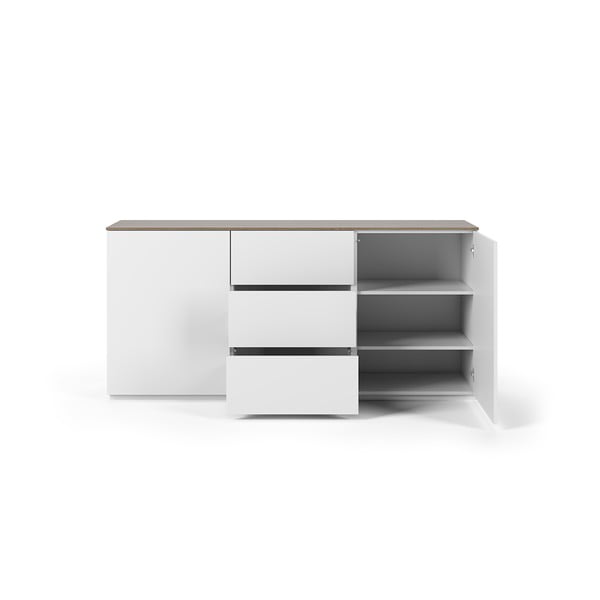 Comodă cu blat în decor de lemn de nuc, cu 3 sertare și 2 uși TemaHome Join, alb-image-2