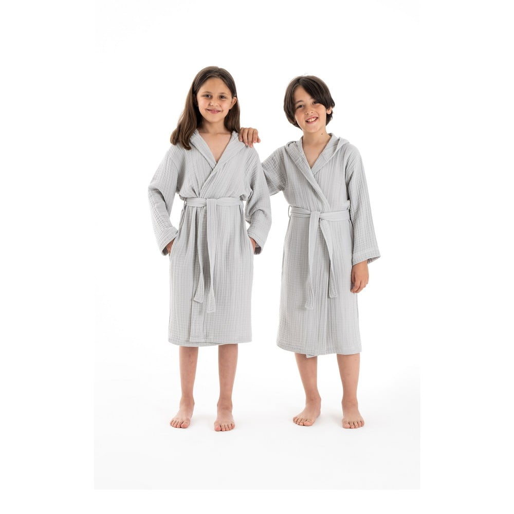 Halat pentru copii gri pentru 9-10 ani din muselină Muslin – Foutastic