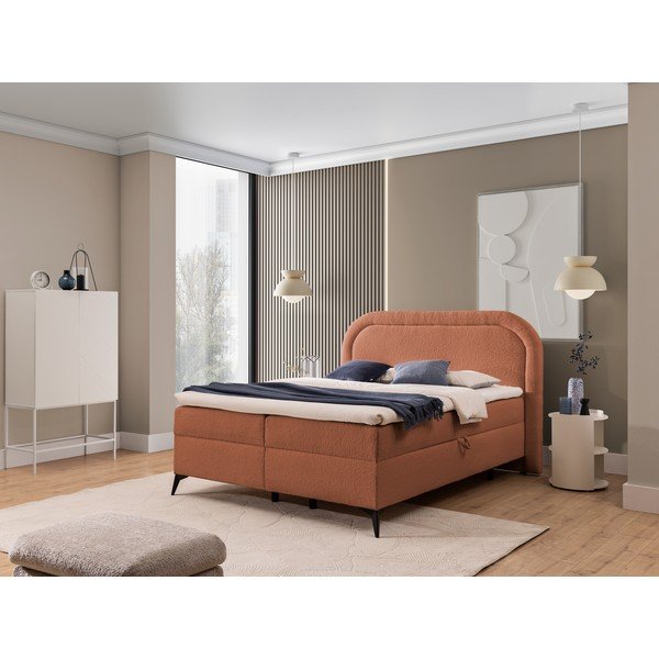 Pat boxspring portocaliu cu spațiu de depozitare 200x200 cm Ornes – Ropez-image-1