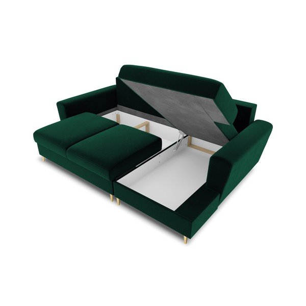 Colțar verde extensibil, cu spațiu de depozitare cu tapițerie din catifea (cu colț pe partea dreaptă, cu șezlong) Kyoto – Cosmopolitan Design-image-3