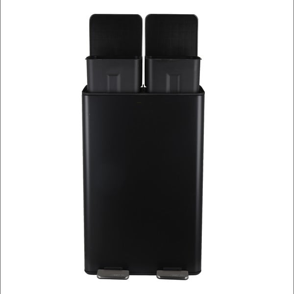 Coș de gunoi negru mat pentru reciclare/cu pedală 2x30 l din oțel   Aliya – Spirella-image-2
