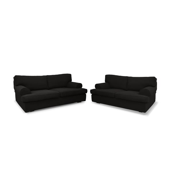 Set 2 canapele cu 3 și 4 locuri Rodier Merino, negru