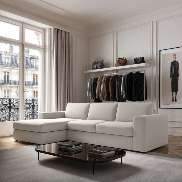 Colțar crem (cu colț pe partea stângă, cu șezlong) Baga – Rodier-image-1