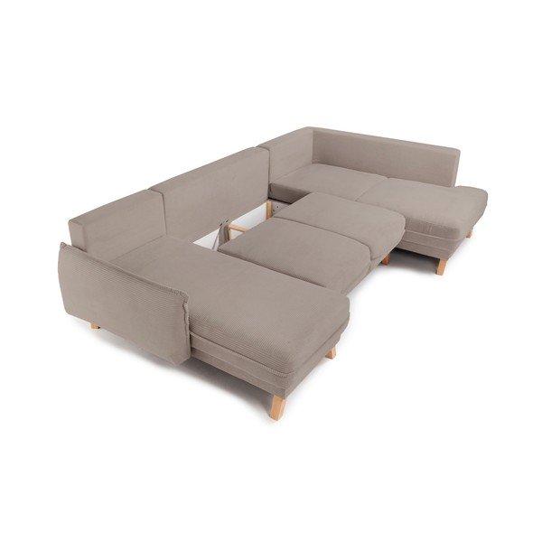 Colțar taupe extensibil/cu spațiu de depozitare cu tapițerie din catifea reiată  (cu colț pe partea dreaptă/în formă de "U") Tori – Bonami Selection-image-2