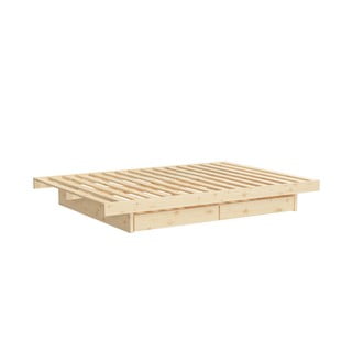 Pat dublu din lemn de pin cu spațiu de depozitare Karup Design Kanso, 160 x 200 cm
