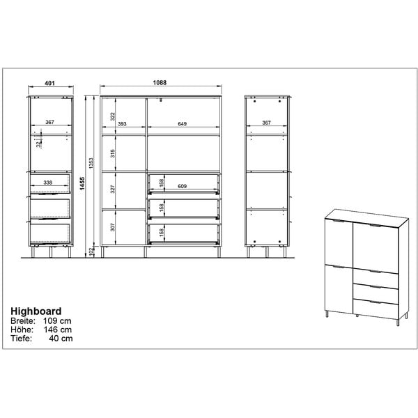 Comodă înaltă gri-bej cu aspect de nuc 109x146 cm California - Germania-image-3