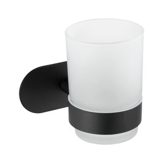Recipient de perete pentru periuțe de dinți cu suport din oțel inoxidabil Wenko Uno Bosio Turbo-Loc®, alb - negru mat