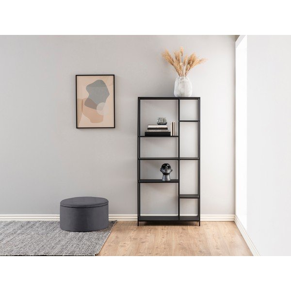 Puf cu husă din catifea cu spațiu de depozitare Actona Retina, ⌀ 60 cm, gri-image-1