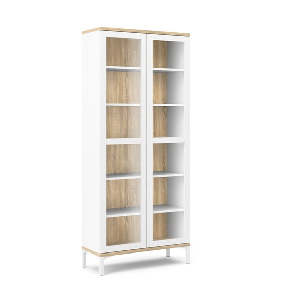 Vitrină albă-în culoare naturală cu aspect de lemn de stejar 89x203x36 cm Roomers – Tvilum-image-2