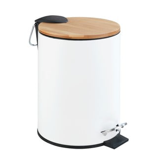Coș de gunoi cu pedală Wenko Tortona Bamboo, 3 l, alb
