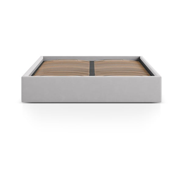 Pat matrimonial gri deschis tapițat cu spațiu de depozitare/fără tăblie cu somieră 180x200 cm Susan – Micadoni -image-2
