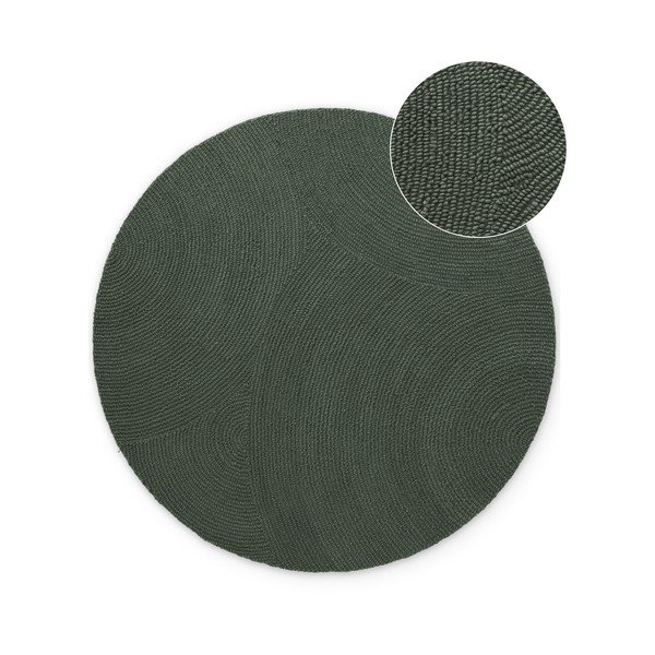 Covor verde închis țesut manual rotund din lână ø 120 cm Calmio – Hanse Home