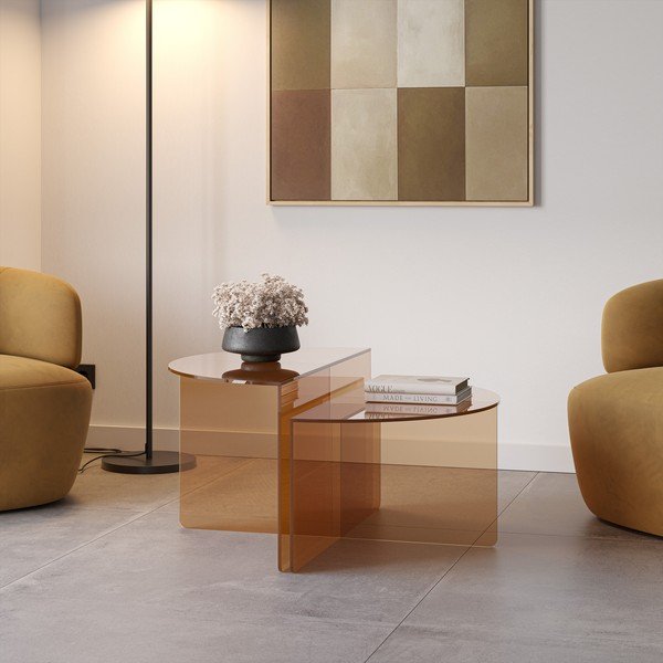 Măsuțe de cafea maro 2 buc. rotunde din sticlă ø 80 cm Velta – MOME-image-1