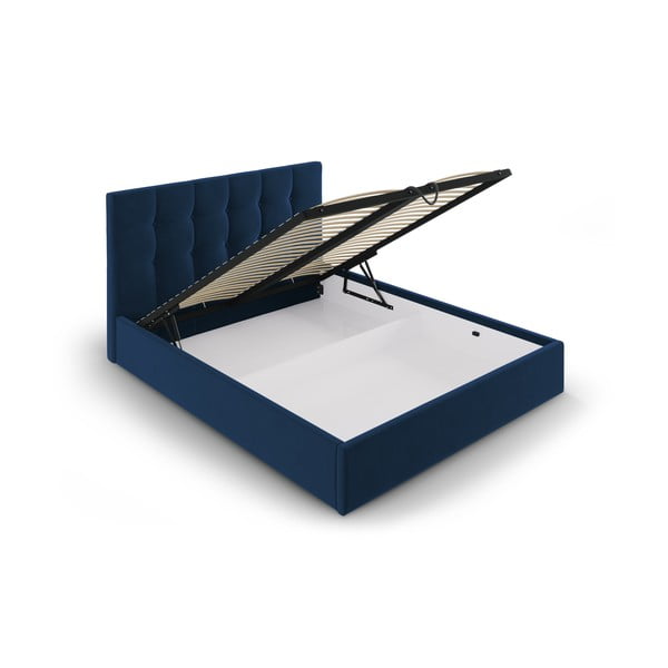 Pat matrimonial 160x200 cm albastru închis tapițat cu spațiu de depozitare cu somieră Nerin – Mazzini Beds-image-3
