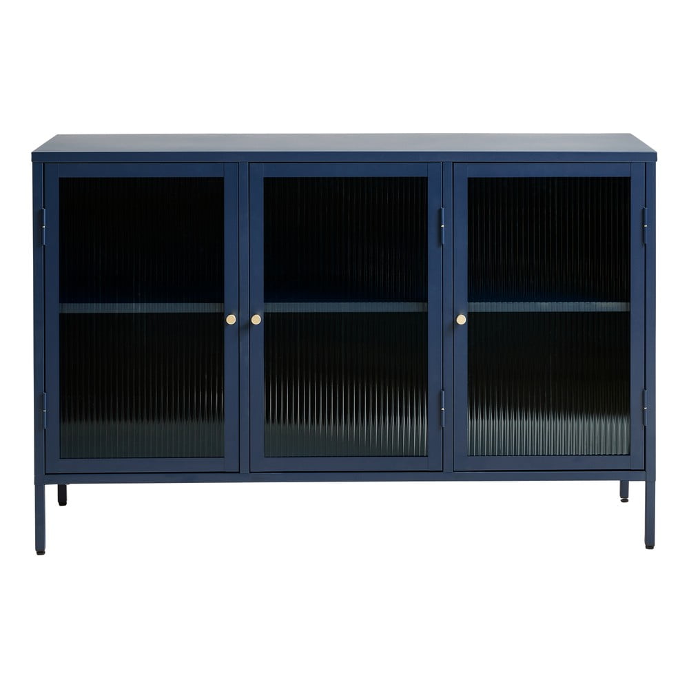 Vitrină din metal Unique Furniture Bronco, înălțime 85 cm, albastru
