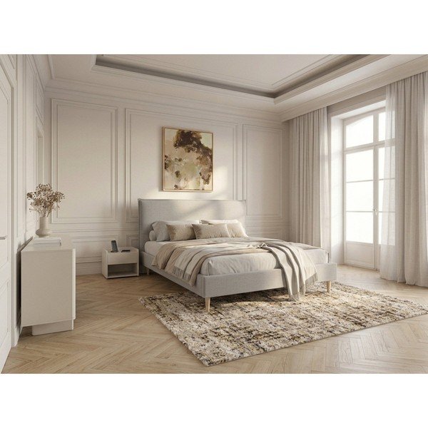 Pat matrimonial 180x200 cm gri deschis tapițat cu somieră Sary – Bobochic Paris-image-1