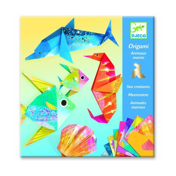 Set 24 hârtii origami cu instrucțiuni Djeco Neon Glam Sea-image-1