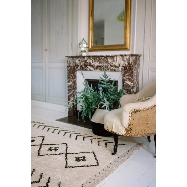 Covor crem lavabil/țesut manual din bumbac 170x120 cm Bereber Rhombs – Lorena Canals-image-4