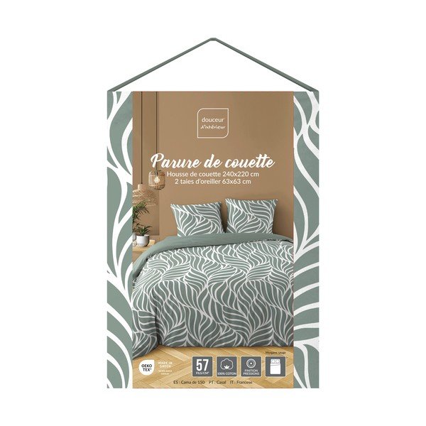 Lenjerie de pat verde din bumbac pentru pat dublu/extinsă cu 3 piese 240x220 cm Morgane – douceur d'intérieur-image-1