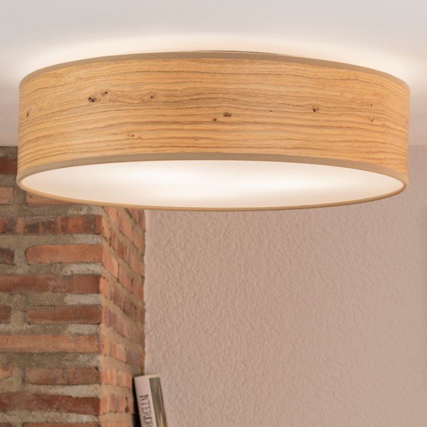 Plafonieră cu abajur din furnir natural Sotto Luce Ocho, ⌀ 40 cm, maro deschis-image-1