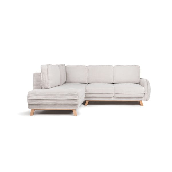 Colțar bej extensibil cu tapițerie din catifea reiată  (cu colț pe partea stângă ) Tori – Bonami Selection