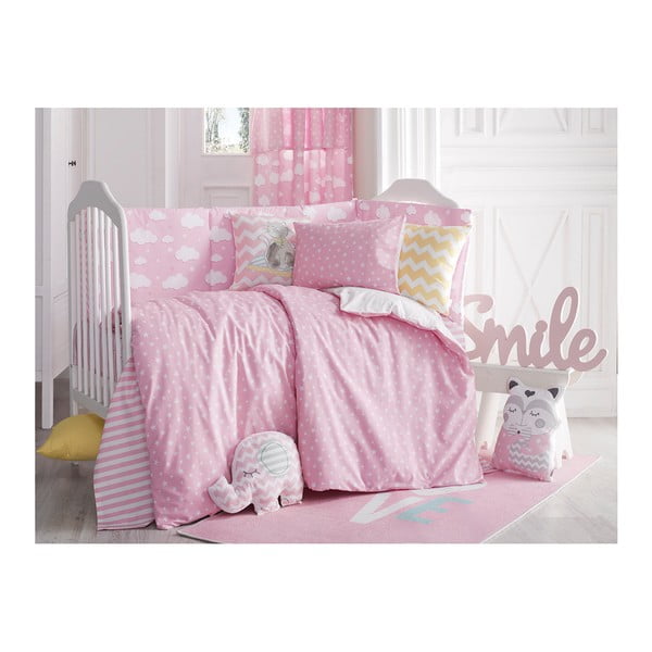Lenjerie de pat cu cearceaf pentru copii Mike & Co. NEW YORK Carino, 90 x 120 cm, roz