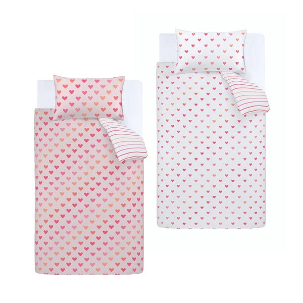 Lenjerie de pat pentru copii pentru pat de o persoană cu 4 piese 135x200 cm So Soft Hearts and Stripes – Catherine Lansfield