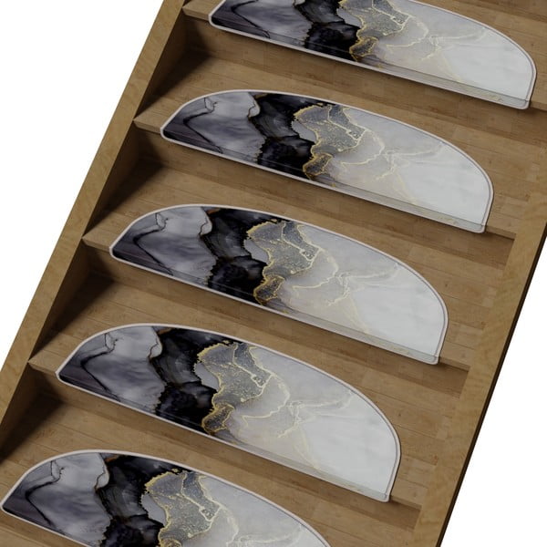 Covorașe pentru scări negre-albe 16 buc. 20x65 cm Golden Marble – Vitaus-image-1