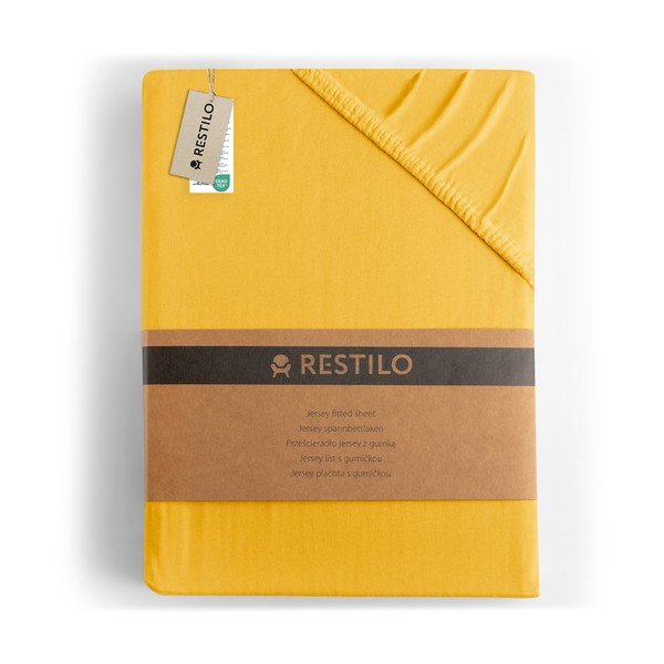 Cearceaf galben din jerseu cu elastic 180x200 cm Amber – Restilo-image-4