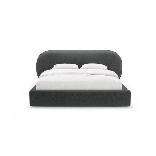 Pat matrimonial gri închis tapițat cu spațiu de depozitare cu somieră 180x200 cm Ovalo – Micadoni -image-4