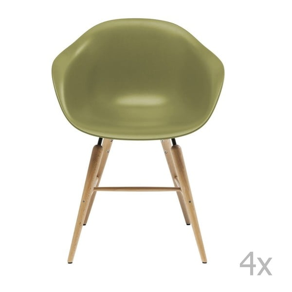Set 4 scaune cu picioare din lemn de fag Kare Design Forum, verde