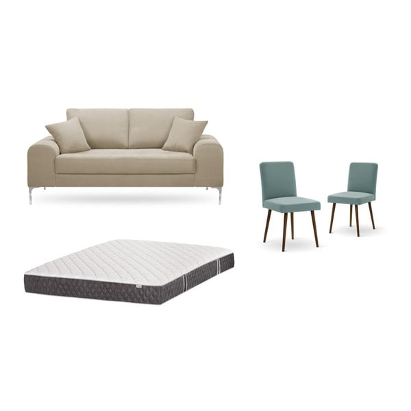 Set canapea gri deschis, 2 scaune gri-verde, o saltea 140 x 200 cm Home Essentials