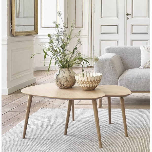 Măsuțe de cafea în culoare naturală 2 buc. cu aspect de lemn de stejar 70x100 cm Adda – Unique Furniture-image-1