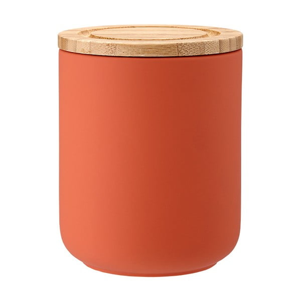 Recipient din ceramică cu capac din lemn de bambus Ladelle Stak, înălțime 13 cm, portocaliu