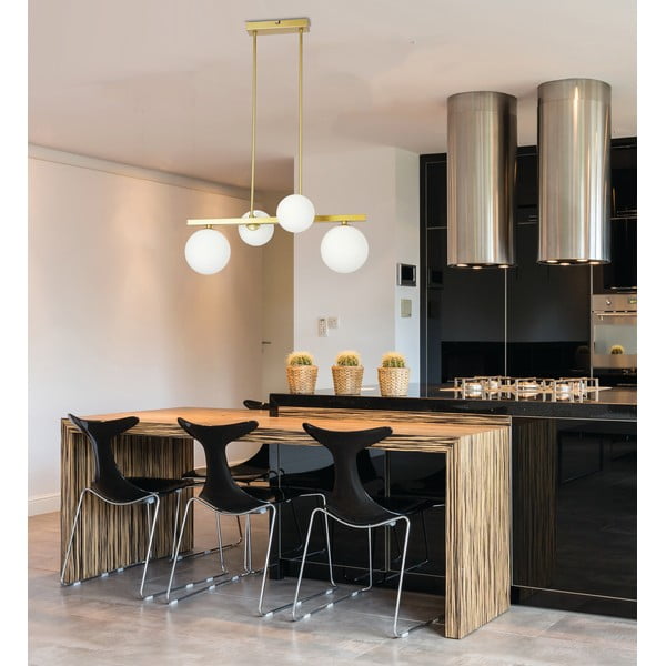 Lustră albă/aurie cu abajur din sticlă Kama – Candellux Lighting-image-1